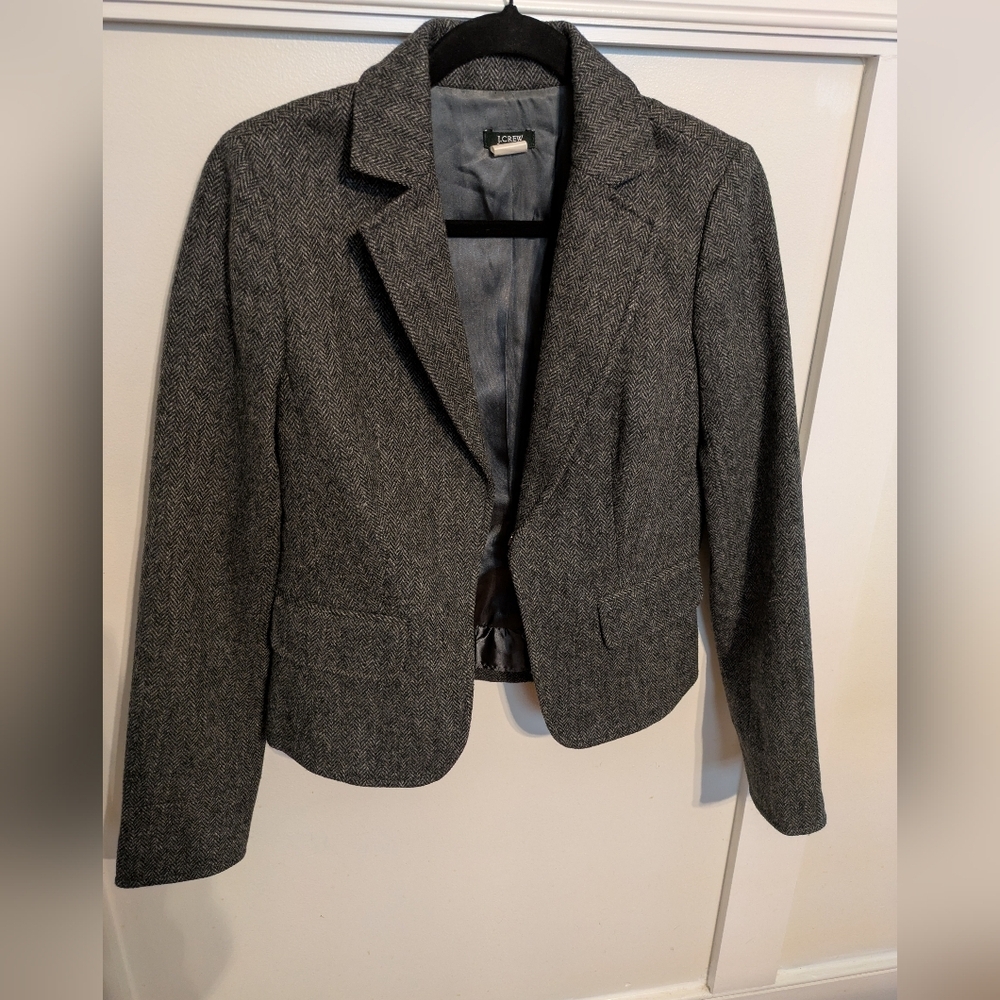 J. Crew Women's Grey Herringbone Wool Blend Blazer